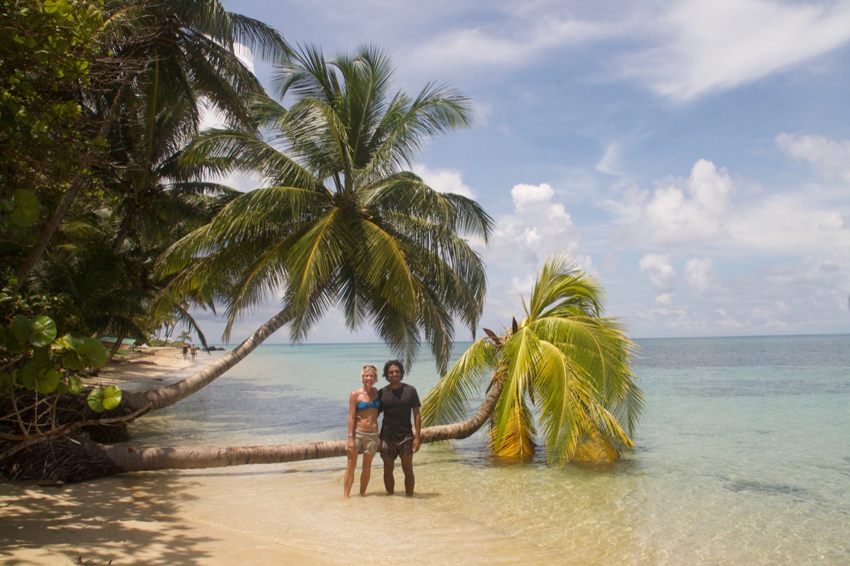 Tan and v at beach in little corn island