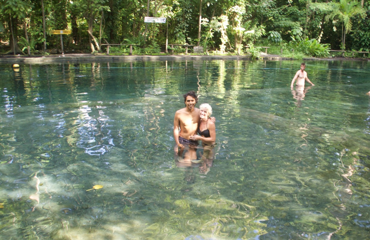 Tan and v at ojo de agua in ometepe