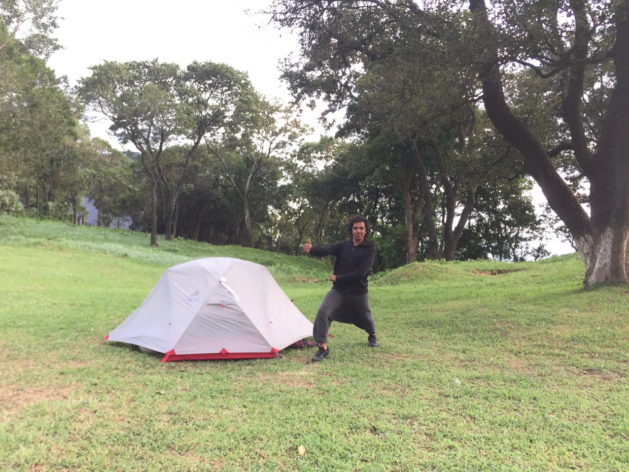 V showing tent in santa ana volcano